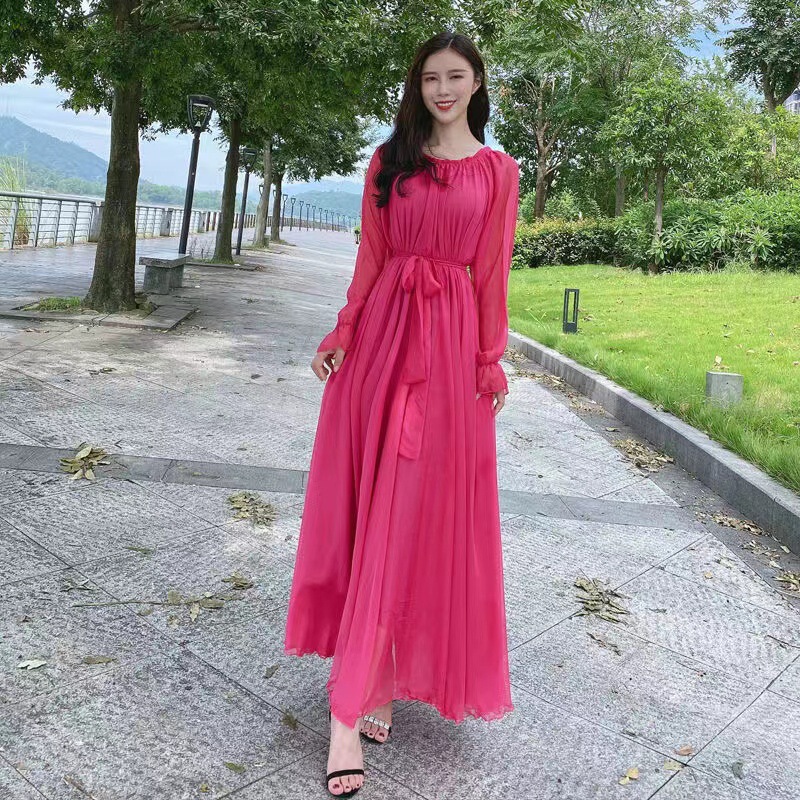 Dress for Desert Travel Photography, Ankle-Length Long Dress, Plus-Size Slimming Beach Dress, Women's Summer Seaside Vacation Flared Dress