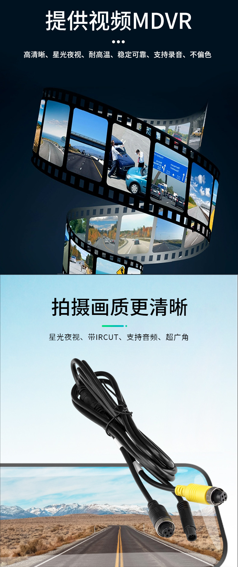 Dual-Camera Vehicle Reversing Monitoring System with Dual Lenses, Two-Way Ahd High-Definition 1.3 Million Pixels 960P for Online Ride-Hailing Taxis