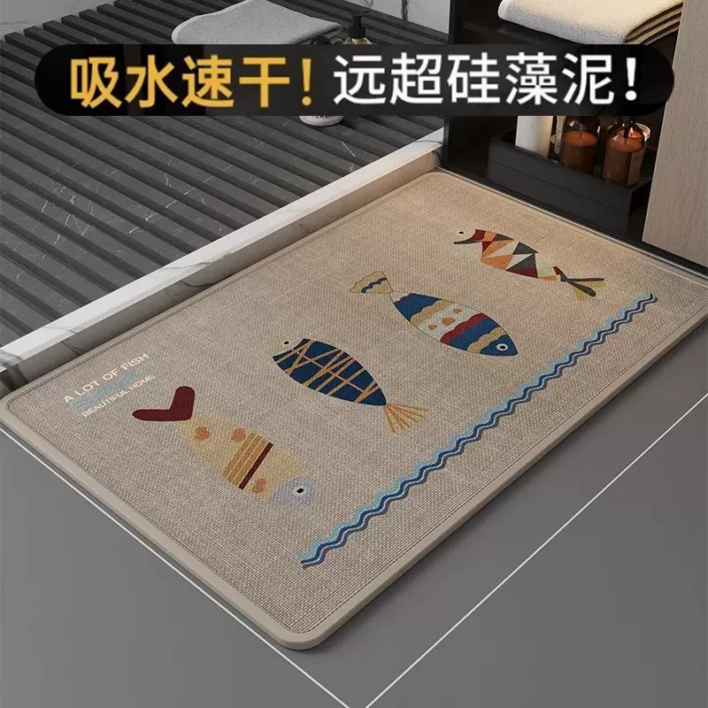 亚麻编织浴室防滑脚垫卫生间吸水地垫洗手间耐脏防摔地毯厕所门垫