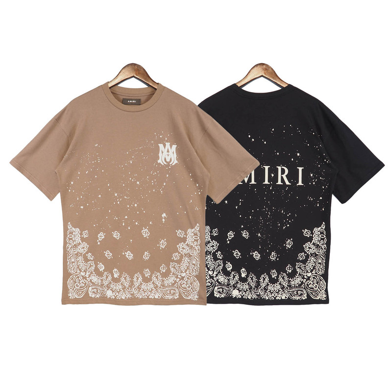 AMIRI Summer New Cashew Printed T-Shirt High Street Casual Loose Gypan Short-sleeved Shorts European and American Fashion Brand Cross