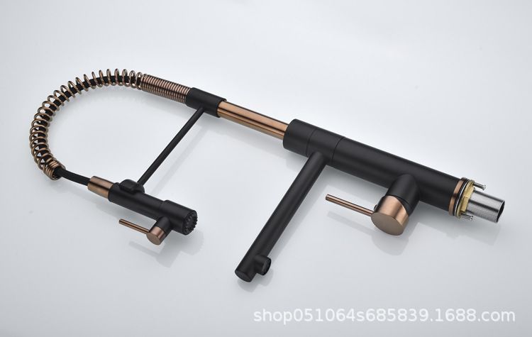 The contemporary all-copper cold and hot single handle island kitchen from Germany features a magnetic sink for washing vegetables, a pull-out flower shower, and a rotatable faucet undefined