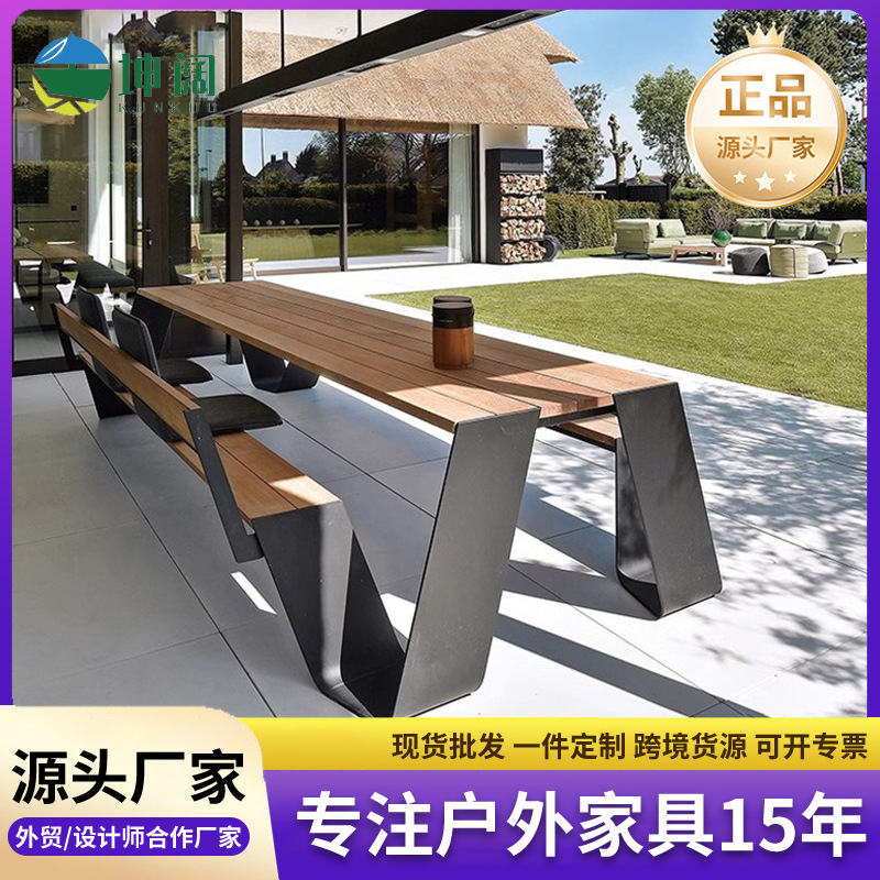 Modern Minimalist Outdoor Open-Air Courtyard Villa Garden Stainless Steel Integrated Table and Chairs European and American Style with Canopy Modern Minimalist Outdoor Open-Air Courtyard Villa Garden Stainless Steel Integrated Table and Chairs European and American Style with Canopy