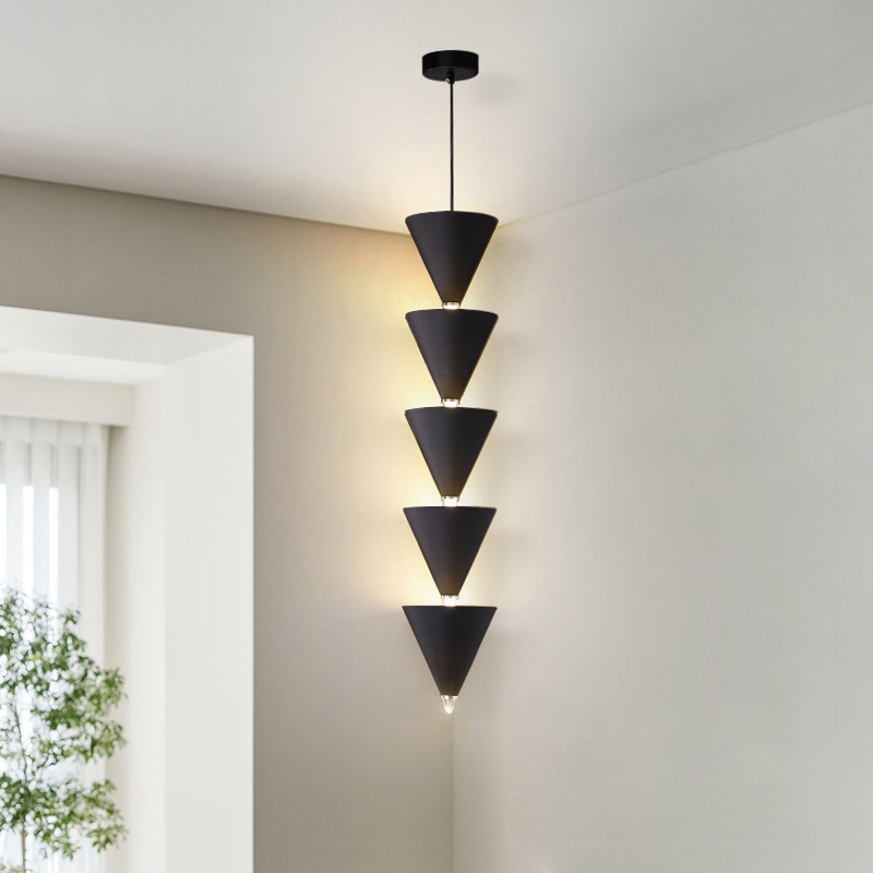 Diseño cónico lámpara de diseño creativo viento dormitorio simple cabezal de cama larga línea de fondo pared de fondo de fondo moderna línea de suspensión crema