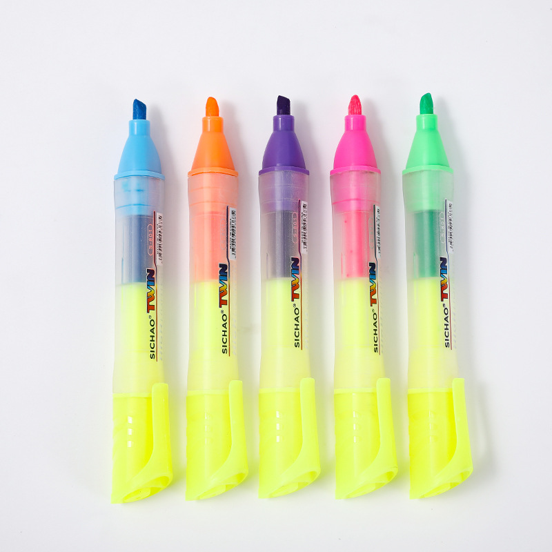 Highlighter Pen triángulo Varilla pluma de doble cabeza transfronteriza recomendar marcador de color pluma de gran capacidad graffiti marcador de color fluorescente