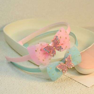 韩版新款小女孩头箍水钻蕾丝蝴蝶结甜美公主发饰儿童发卡头饰