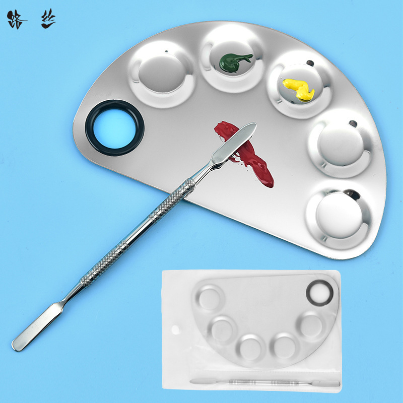 Road Silk manicure tool palette stainless steel palette palette color stick beauty makeup color mixing tool