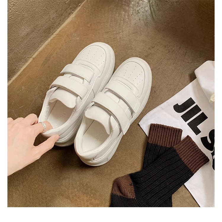 Baskets skate en cuir pour femme velcro semelle compensée blanc_voghion.com