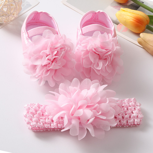  New Baby Shoes Headband Set European and American Flower Cute Princess Shoes 0-3-6-9-12 Months Baby Shoes
