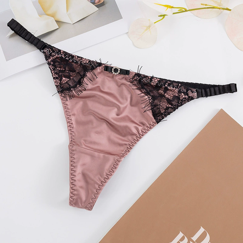 Ледяное шёлковое брифы Lace thong, без следов шва, T-образный стиль с низкой талией, One size
