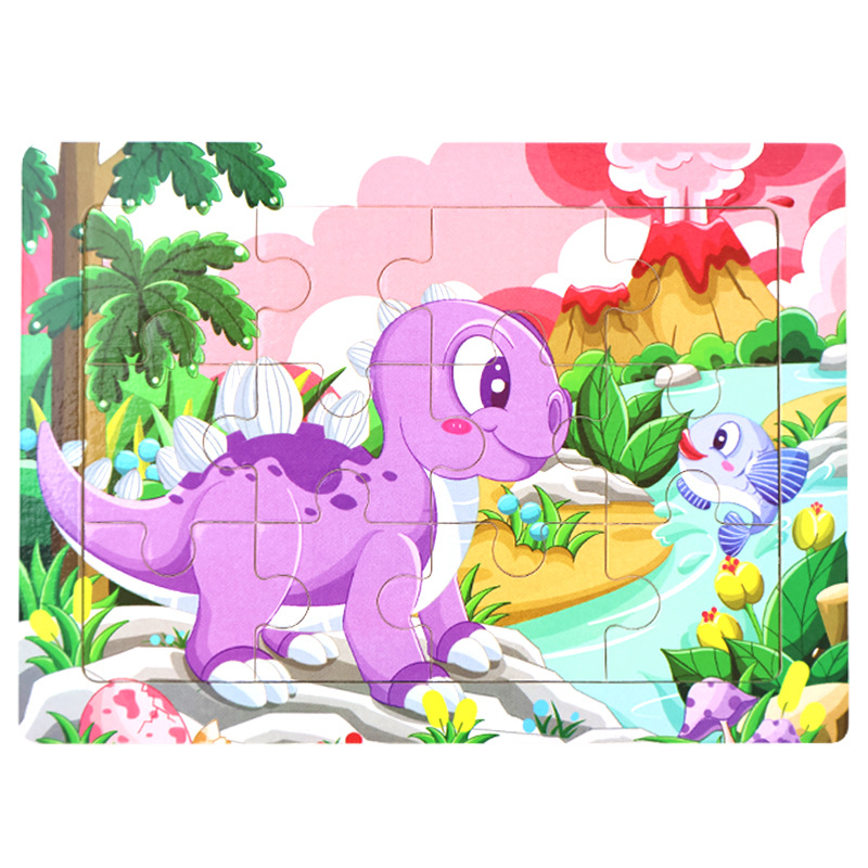 Rompecabezas plano de madera de 12 piezas, juguetes educativos para niños pequeños, rompecabezas de pensamiento lógico cognitivo de animales de dibujos animados de educación temprana