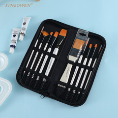 Cross-border white pole ten-piece set with mixed head nylon hair brush portable canvas bag student acrylic pen oil paint brush wholesale