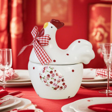 ins风餐具红色碎花鸡陶瓷调味罐糖盐罐创意鸡型调味罐复活节跨境