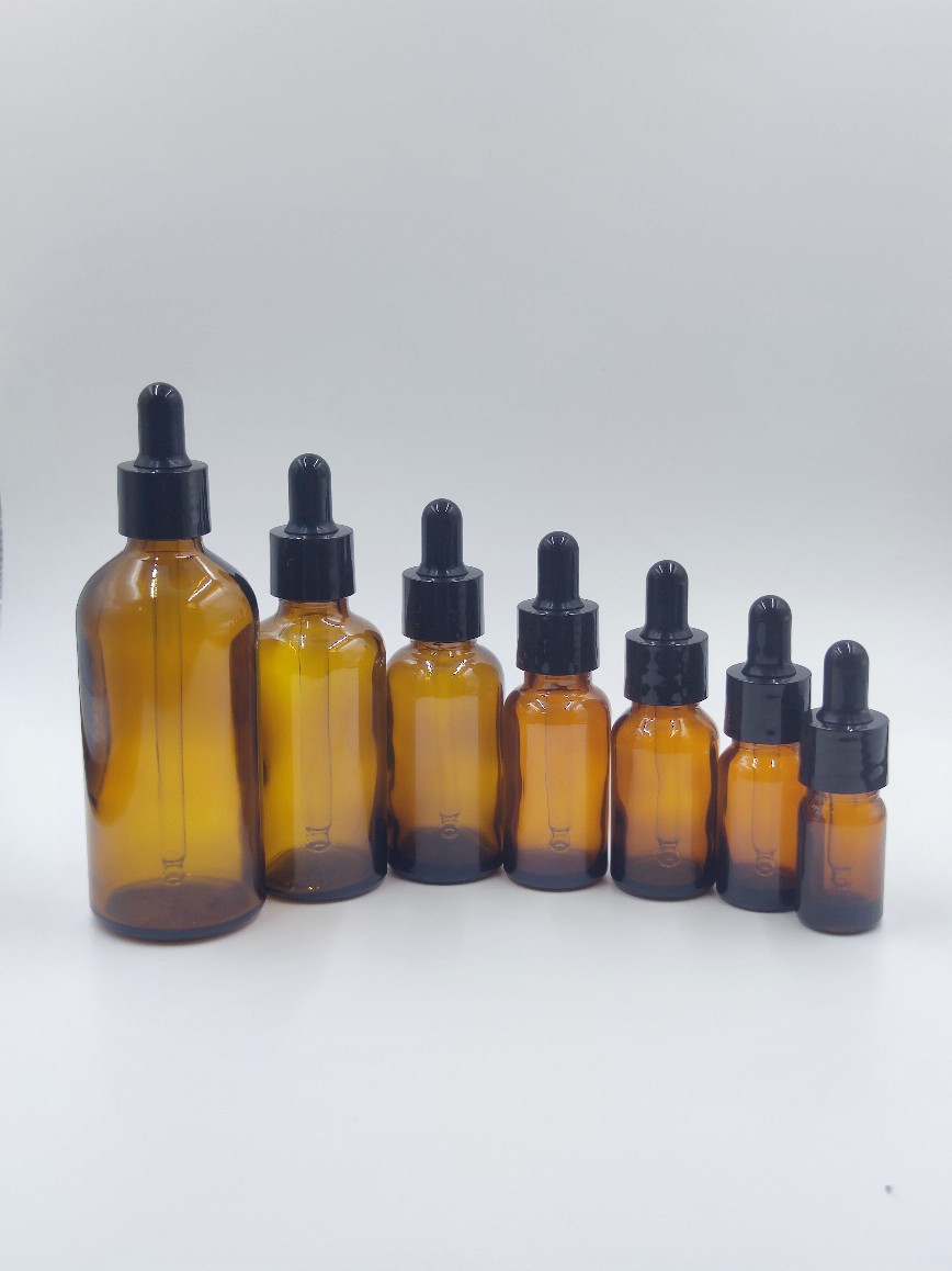 现货茶色5-100ml精油瓶滴管瓶塑料光面圈