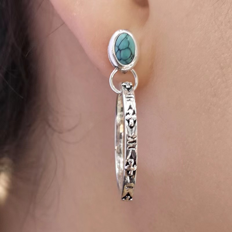 Fashionable retro agate turquoise earrings