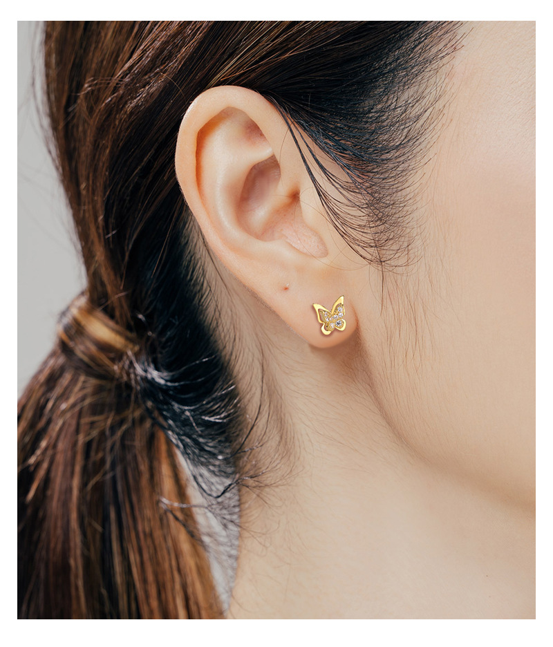 Sweet Butterfly Sterling Silver Plating Zircon Ear Studs 1 Pair