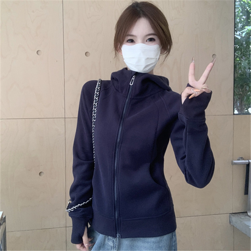 修身外套女春秋2025新款初秋季连帽卫衣收腰紧身瑜伽运动短款上衣|undefined