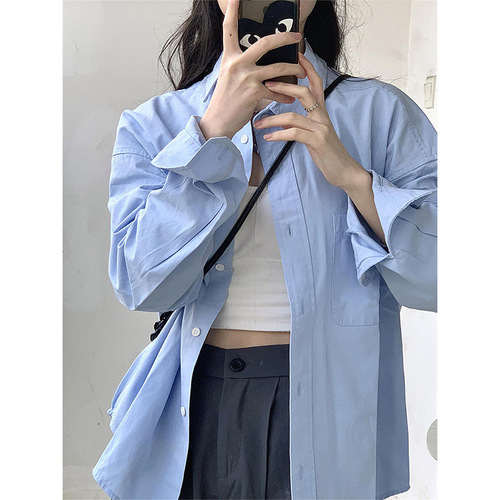 2025 Spring Collection Blue Women's Shirt French Style Outerwear Design-Oriented Niche Long-Sleeve French Top