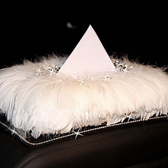 Coches con caja de automóviles creativos lindos diamantes adornos de automóviles de mujer hermosa decoración interior caja de extracción de pelo blanco