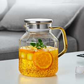 批发 小钻千叶冷水壶大容量透明玻璃凉水壶不锈钢盖果汁柠檬壶