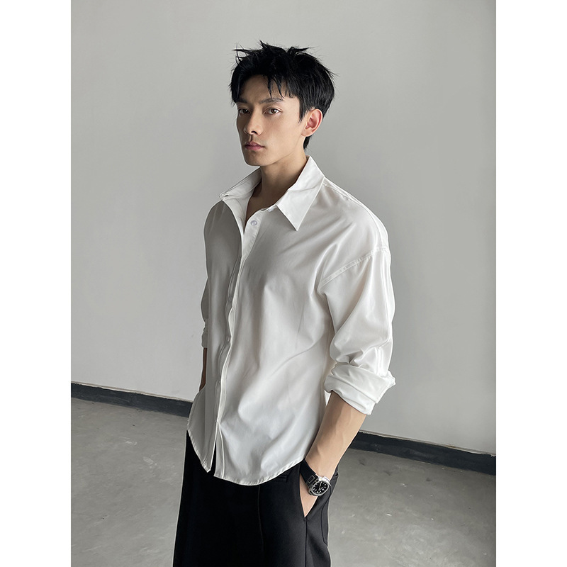 White A-Line Waist-Cinching Shirt for Men, High-End, Stylish, American-Style Long-Sleeved Shirt, Suitable for Wearing under a Suit, Mature and Mature-Looking Outerwear White A-Line Waist-Cinching Shirt for Men, High-End, Stylish, American-Style Long-Sleeved Shirt, Suitable for Wearing under a Suit, Mature and Mature-Looking Outerwear