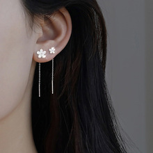 栀子花耳线高级感长款山茶花锆石耳链超仙气质磨砂花朵流苏耳环女