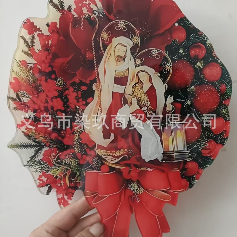 跨境花环圣诞节门饰门楣挂饰圣诞场景装饰浆果花环松果红豆发财果|undefined