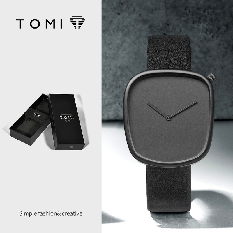 Tomi Special Pebble Watch Quartz Fashion Men's and Women's Belt Watch Simple Square Watch T077 Decoration Can Be