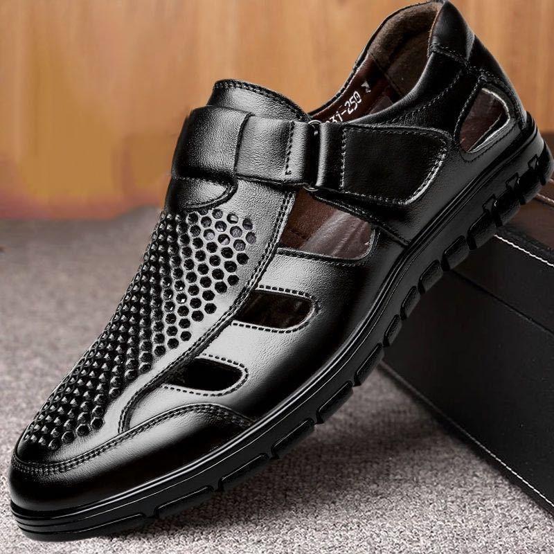 Genuine leather cowhide summer men's business casual holed work sandals men's work hole sandals