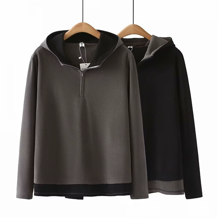 Поддельный двухкомпонентный Топ больших размеров, Весенняя Повседневная футболка для похудения с капюшоном и длинными рукавами, нижняя рубашка 2612