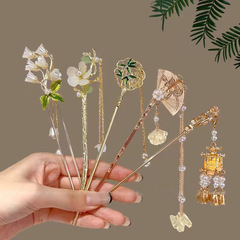 Pearl forget-me-not flowers, leaves, tassels hairpin summer fashion versatile headwear ancient style national trend high-end hair accessory for women