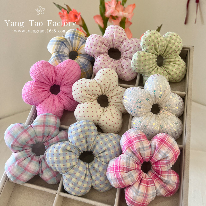 Coreana para niños lindos puntos ondulados flor anillo de cabello para chicas bolas de cabeza collar para chicas joyerías de cabello dulce cola de caballo