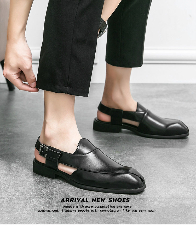 Giày sandal da nam cỡ lớn mũi vuông, quai ngang khóa cài, thoáng khí nhẹ nhàng — 5671 màu nâu, 5671 màu đen chi tiết 2