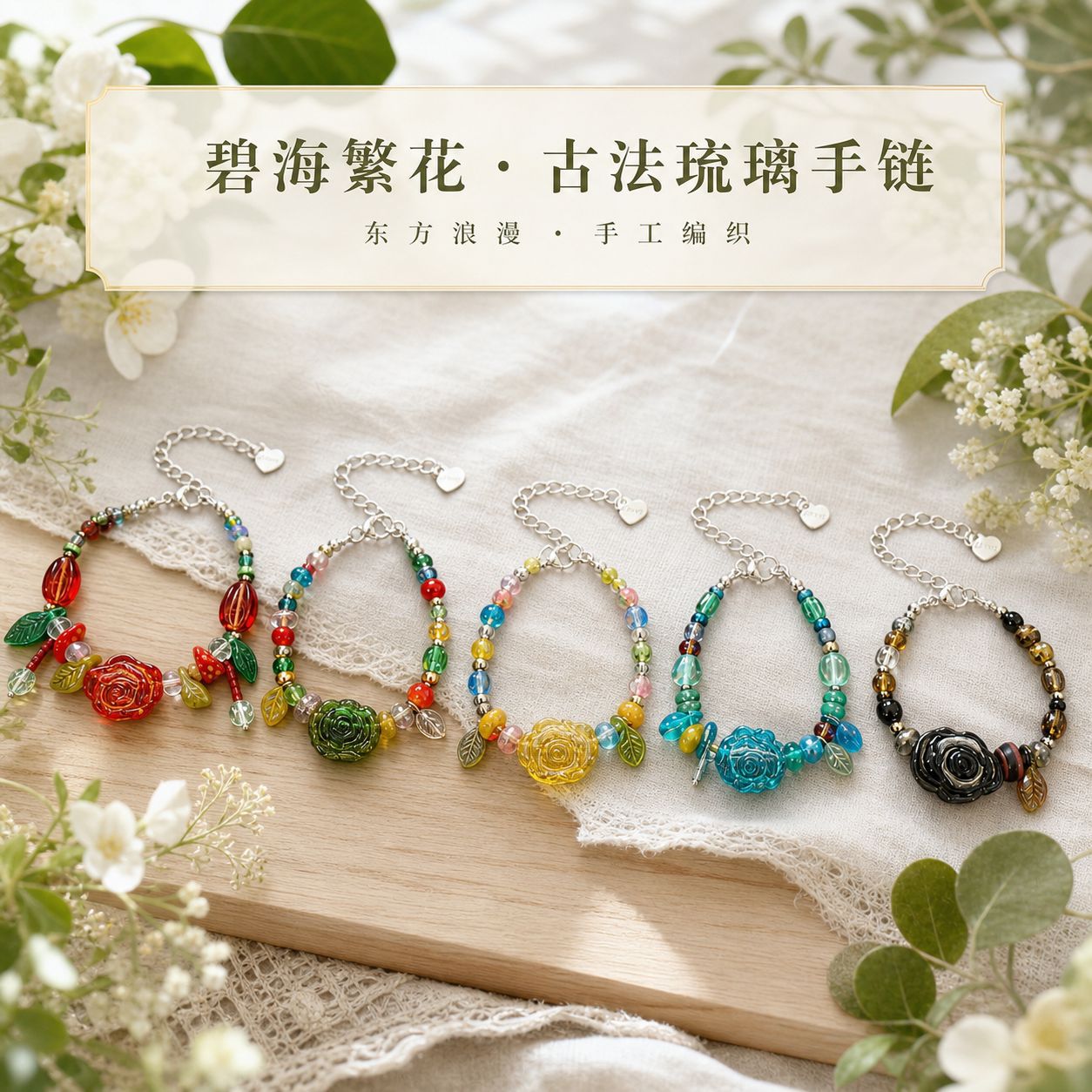 多巴胺小众春夏捷克琉璃手链毕加索风格水晶碎石花朵手工串珠饰品 服饰配件、饰品厂家批发实拍图