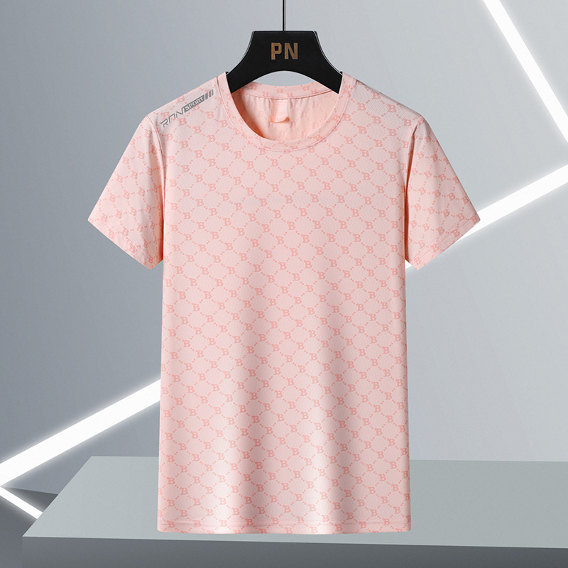 Verano de hielo de seda de secado rápido camiseta hombres cuello redondo moda B carta aire acondicionado manga corta joven y de mediana edad casual manga corta Camiseta al por mayor