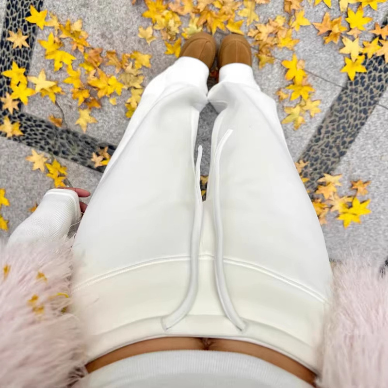 White Fleece-Lined Air Pants for Women, Autumn and Winter 2026 New Style, Narrow Straight-Leg Wide-Leg Pants, Thickened Cashmere Sports Sweatpants