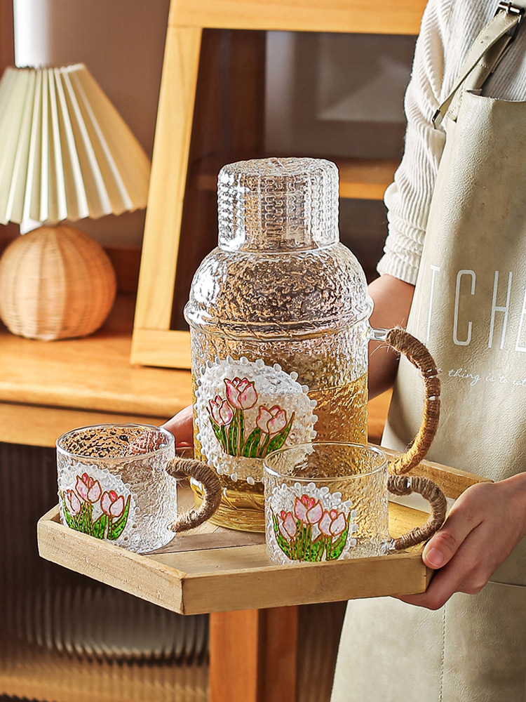 BB4C Wholesale Retro Cold Water Kettle Cool Water Kettle Glass Heat Resistant Household Large Capacity Cool Tea Kettle Cool Water Cup 