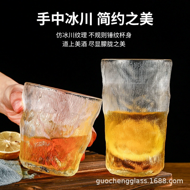 Оптовая продажа прозрачных стеклянных летних золотых чашек с узором ледника, креативных стаканов для напитков, японских чеканных чашек для виски