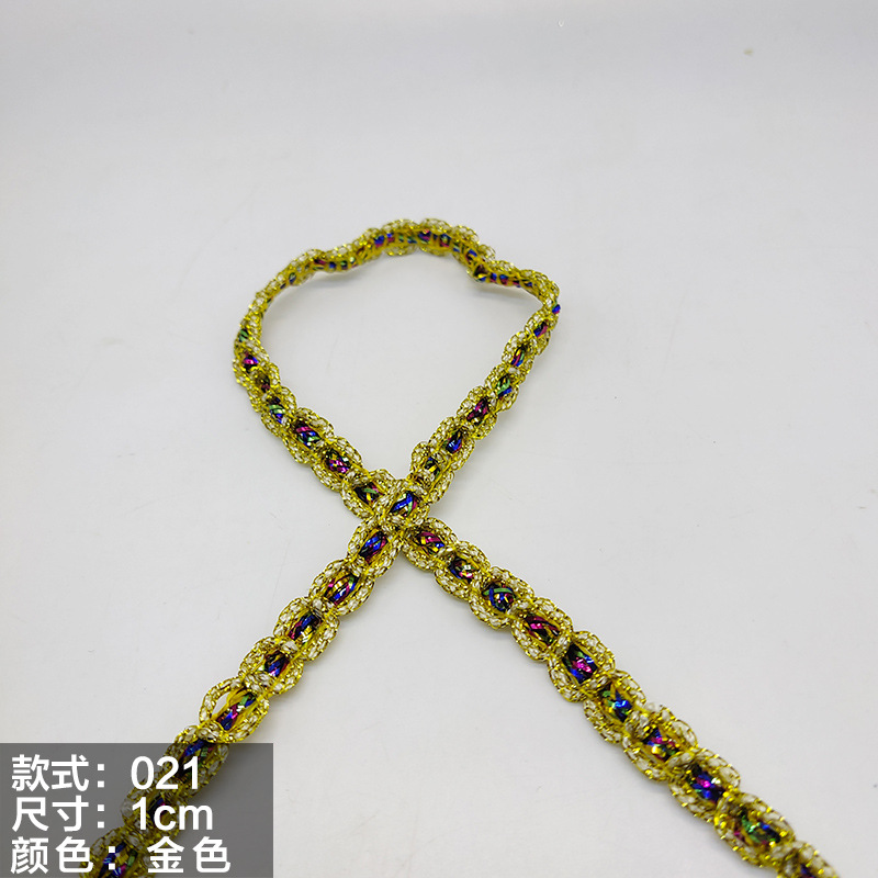 Colorido encaje de oro y plata perlas de triángulo de seda al por mayor de oro y plata cebolla diente borde DIY rendimiento accesorios de ropa estilo étnico cinta