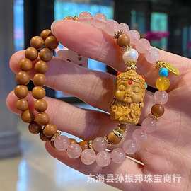 新款杭州香香檀香文玩度母粉晶紫锂辉美拉德显白多圈手链手串礼物