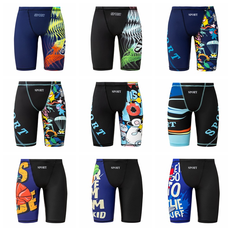 Boys' Swimming Trunks, Youth Boxer Swimming Trunks, Medium and Large Children's Hot Spring Swimwear, Five-Point Quick-Drying Professional Children's Swimming Trunks