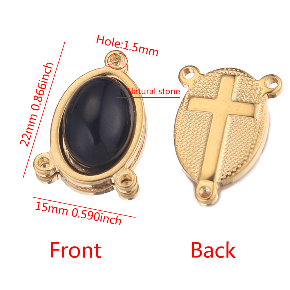 Europa y América de acero inoxidable Piedra Natural Cruz conexión joyería oval collar DIY colgante hecho a mano al por mayor