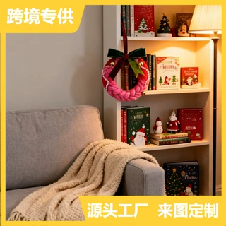 定制手工环保毛毡花环圣诞法兰绒植绒花卉节日派对装饰品工厂用于
