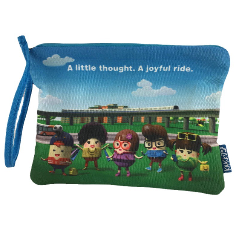 新款数码印卡通拉链文具笔袋学生可爱文具笔袋棉帆手提包厂家