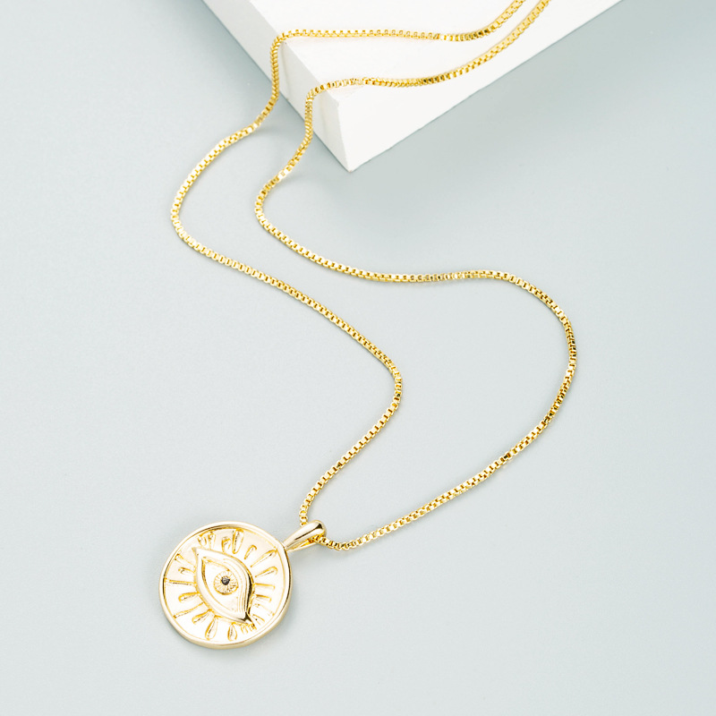 simple round demon eye pendant copper necklace