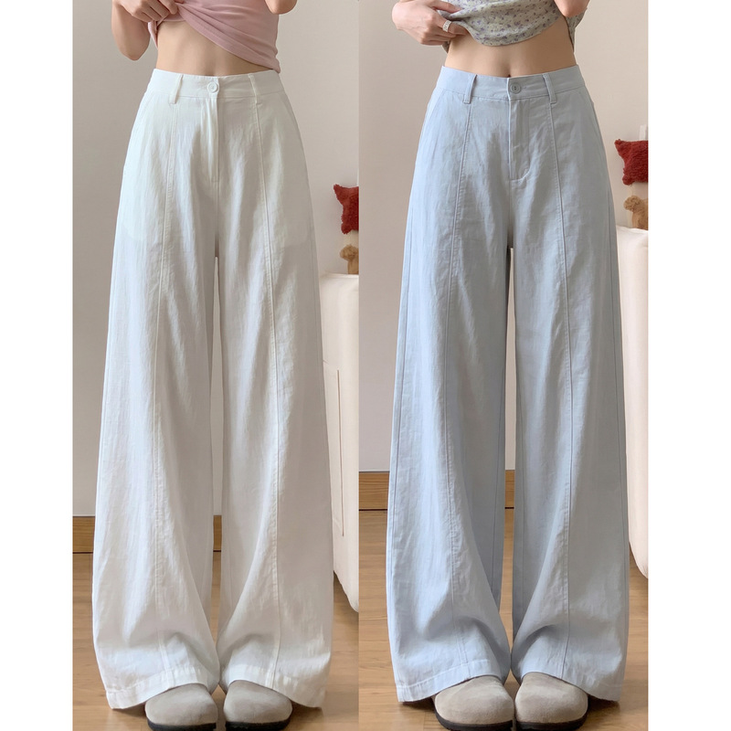 Light Blue Ice Silk Drapey Suit Wide-Leg Pants for Women, New Summer High-Waisted Loose Slimming Relaxed Thin Casual Pants Light Blue Ice Silk Drapey Suit Wide-Leg Pants for Women, New Summer High-Waisted Loose Slimming Relaxed Thin Casual Pants
