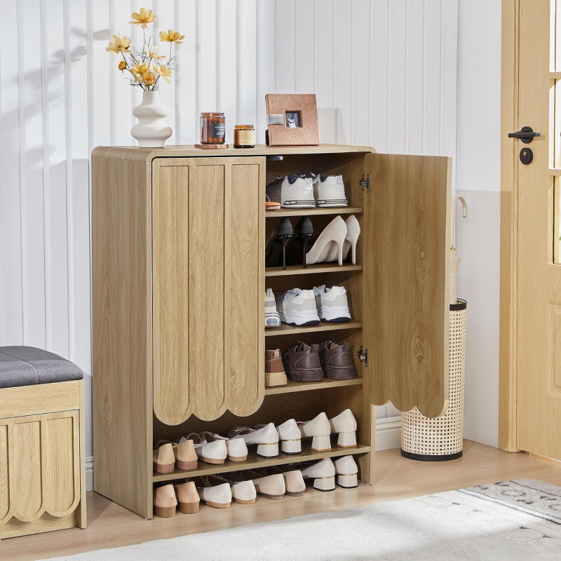 French-style wavy edge double-door shoe cabinet, large-capacity multi-layer entryway storage cabinet for home use, factory