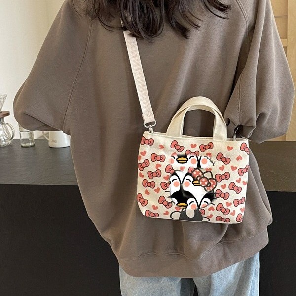 Japanese-Style Cute Cartoon Underarm Handbag for Women, Casual Versatile Canvas Small Backpack, Kate Cat Tote Bag