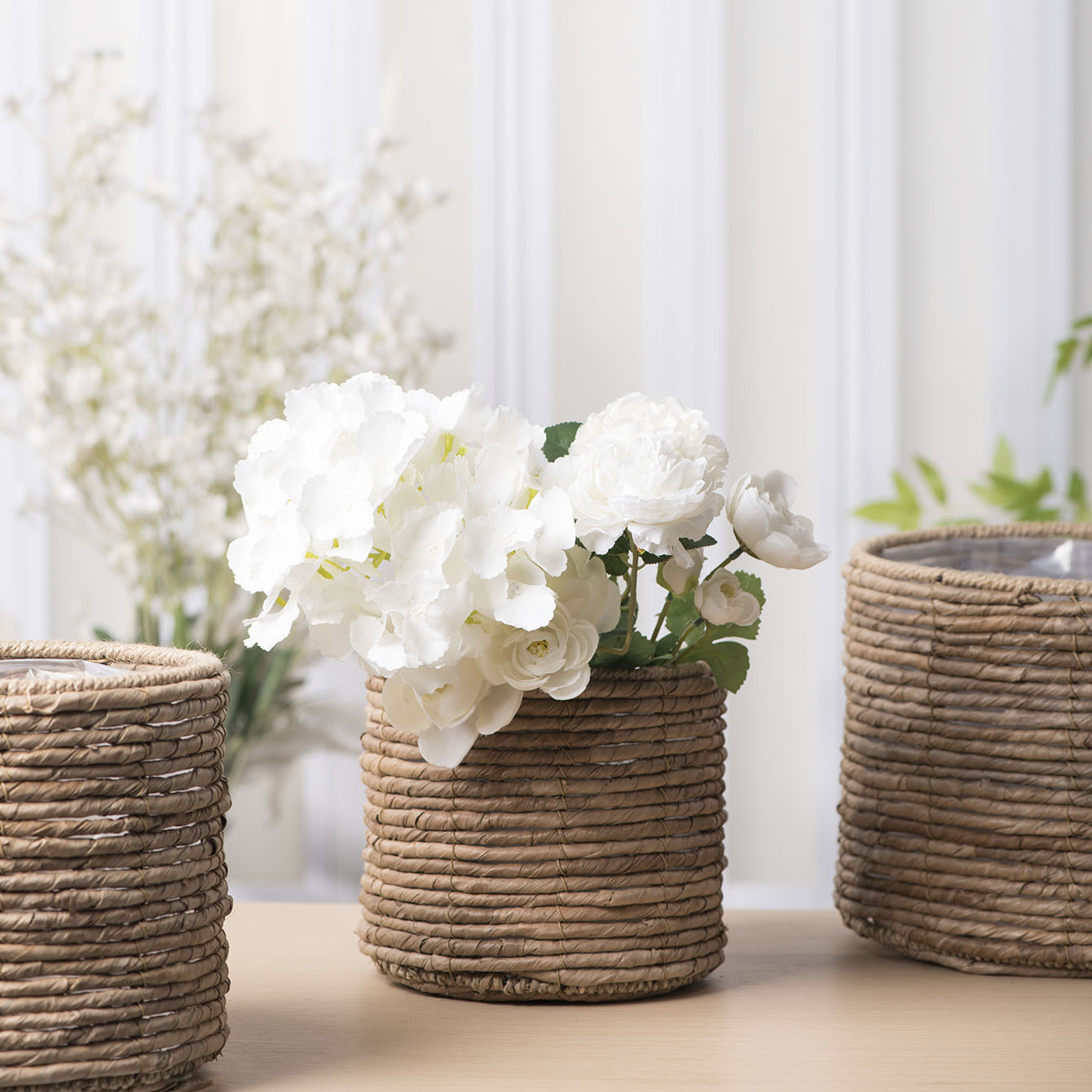 Nórdico simple tejido maceta de flores redonda cestas de flores verdes cestas de hierba de plantas grandes macetas decorativas para el hogar