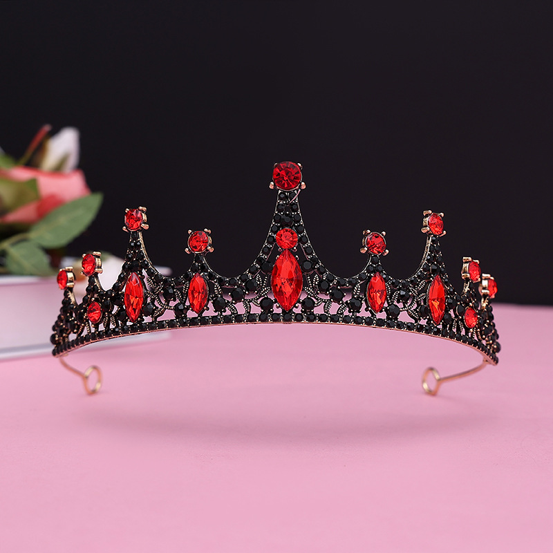 Online Rojo Negro Barroco corona tocado novia estilo coreano 18 años de edad, mujer adulta Ceremonia de cumpleaños princesa Corona al por mayor