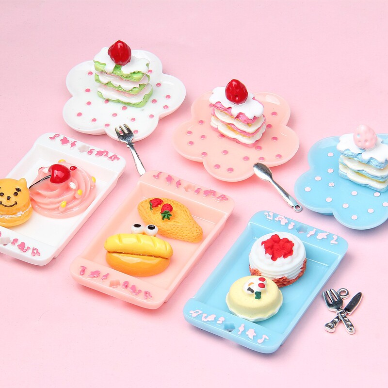 New cute polka dot plate miniature food and play mini tableware food and play decoration doll house diy simulation food
